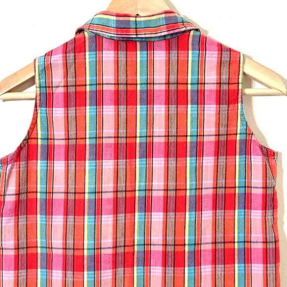 Vintage Gap Plaid Sleeveless Button Down Shirt Red Pink Teal Summer Camp Retro - Picture 5 of 11